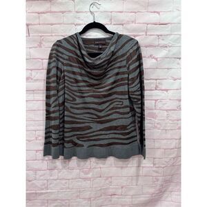 Womens Dana Buchman Brown Zebra Striped Long Sleeve Pullover Top size large‎